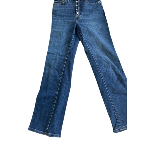 GOOD AMERICAN Medium Wash Buttoned Straight Leg Stretch Jeans SIze 25 / 0 - Picture 4 of 7